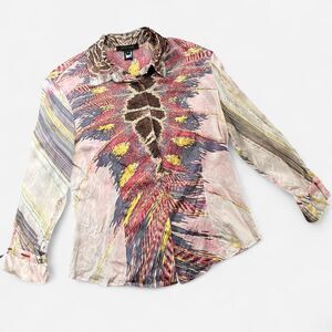 Y2K Vintage Roberto Cavalli Iconic Animal Print Silk Designer Blouse Top